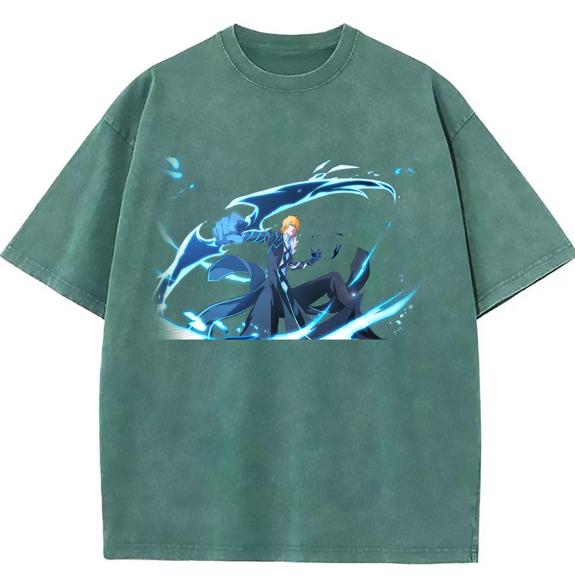 （画像用） ブリーチ 黒崎一護（くろさき いちご）BLEACH Kurosaki Ichigo 綿100% ヴィンテージ風 半袖Tシャツ（フロントプリント）